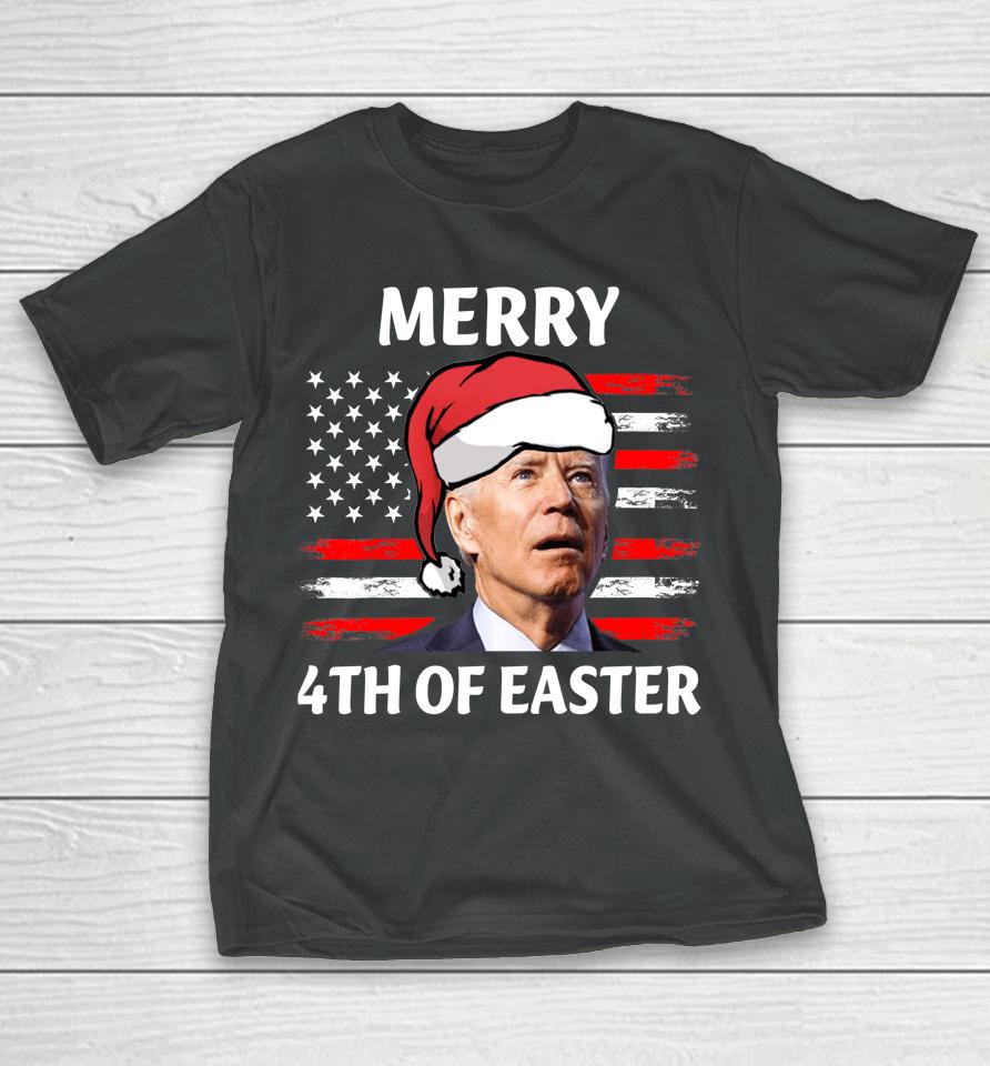 Santa Joe Biden Confused Happy Easter Christmas America Flag T-Shirt