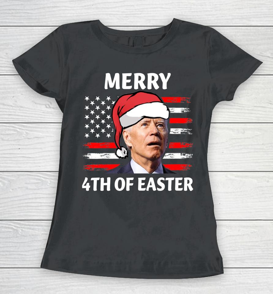 Santa Joe Biden Confused Happy Easter Christmas America Flag Women T-Shirt