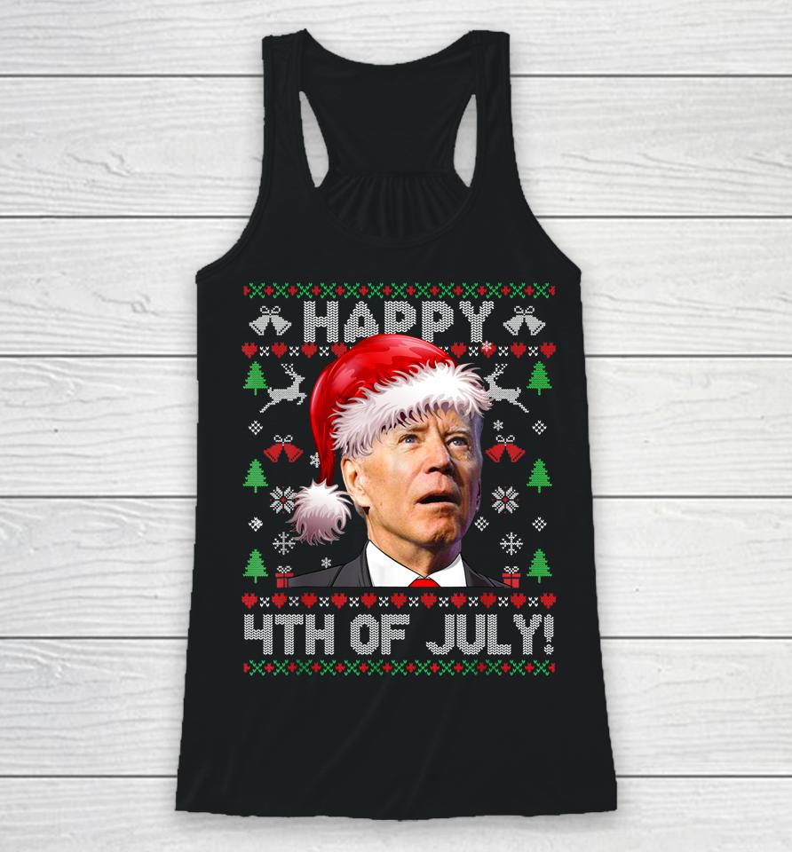 Santa Joe Biden Happy 4Th Of July Ugly Christmas Sweater Racerback Tank
