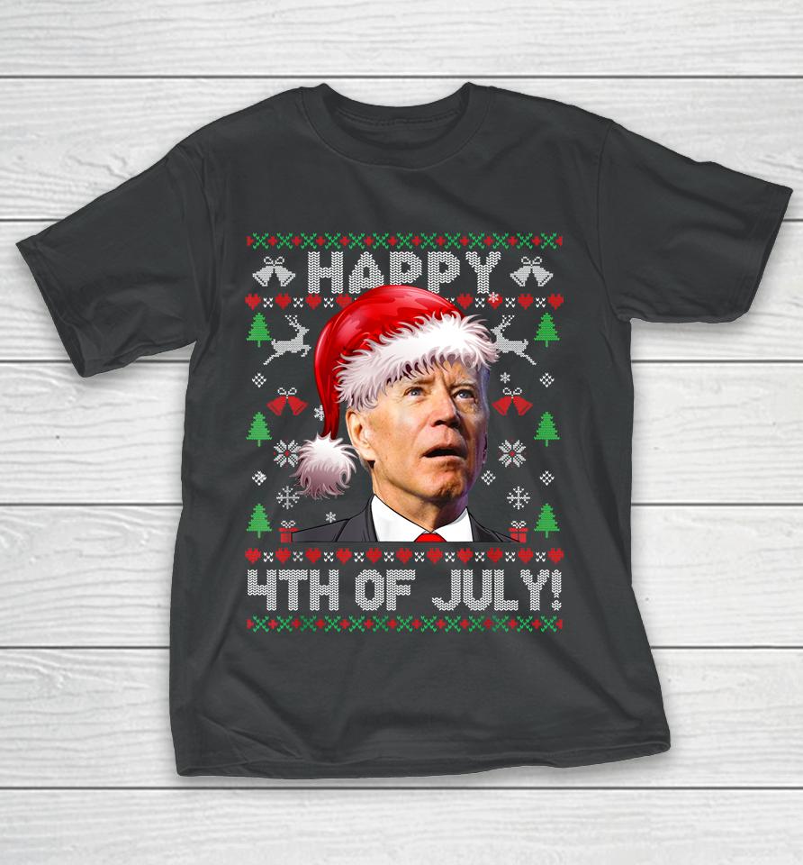 Santa Joe Biden Happy 4Th Of July Ugly Christmas Sweater T-Shirt