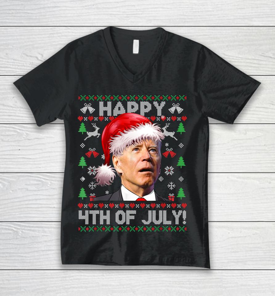 Santa Joe Biden Happy 4Th Of July Ugly Christmas Sweater Unisex V-Neck T-Shirt