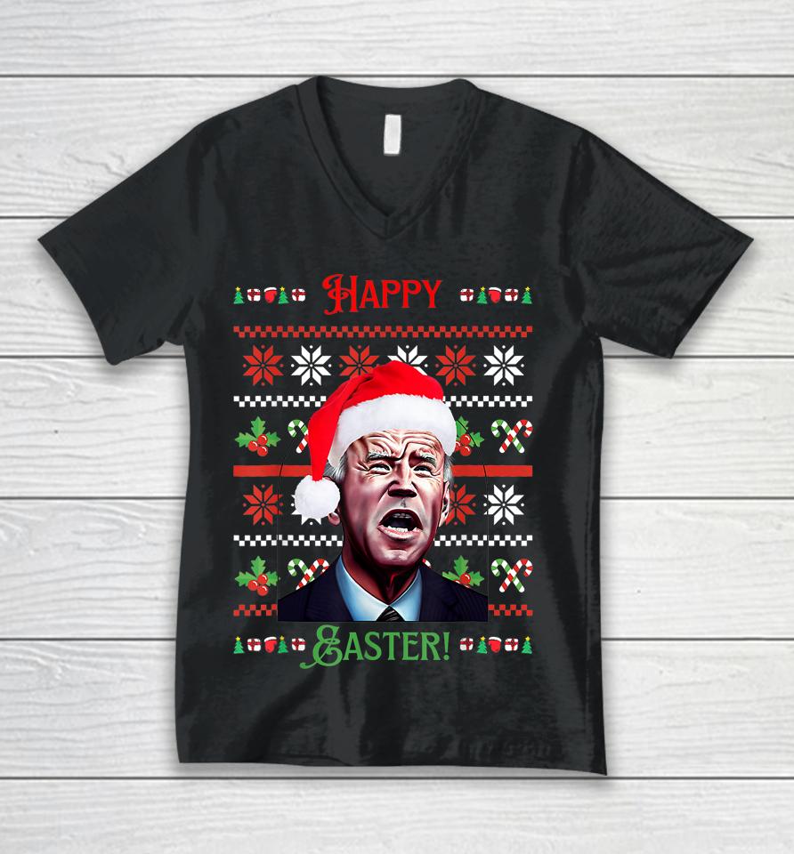 Santa Joe Biden Happy Easter Ugly Christmas Unisex V-Neck T-Shirt