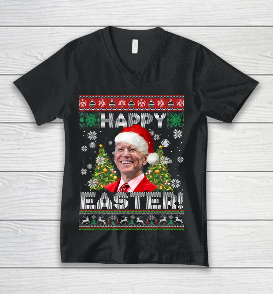 Santa Joe Biden Happy Easter Ugly Christmas Unisex V-Neck T-Shirt
