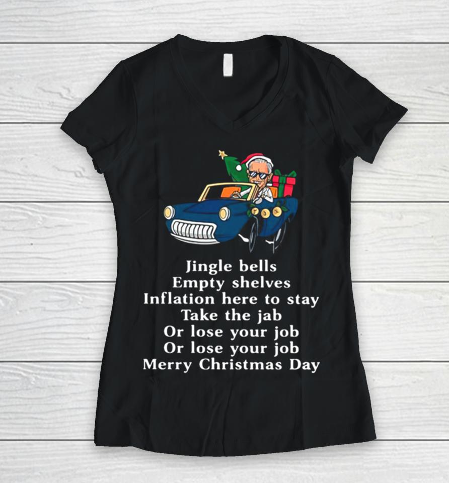 Santa Joe Biden Jingle Bells Sarcastic Empty Shelves Inflation Women V-Neck T-Shirt