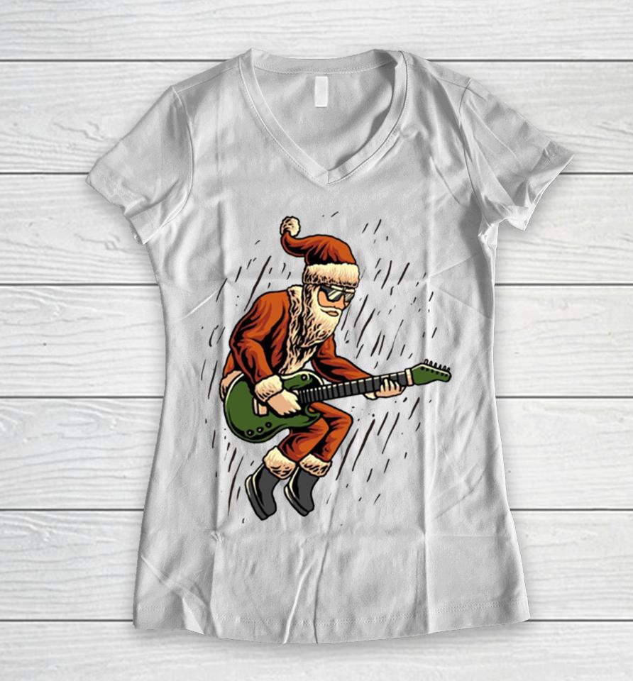 Santa Rock And Roll Women V-Neck T-Shirt