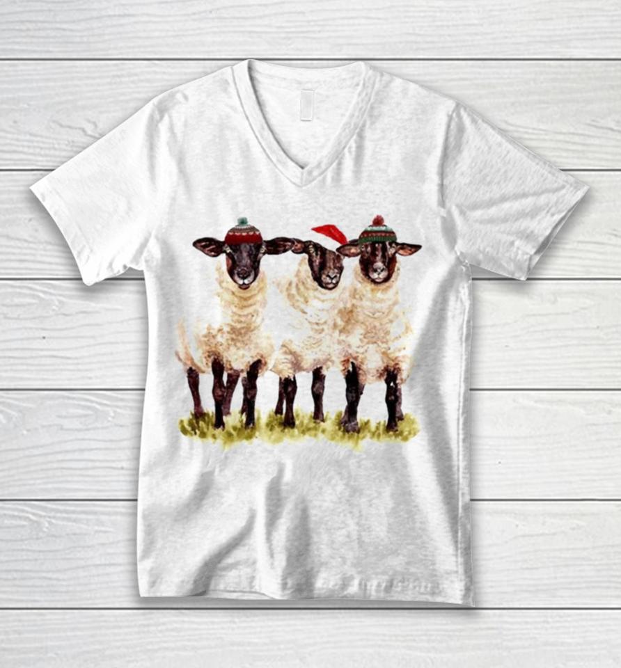 Santa Sheep Merry Christmas Unisex V-Neck T-Shirt