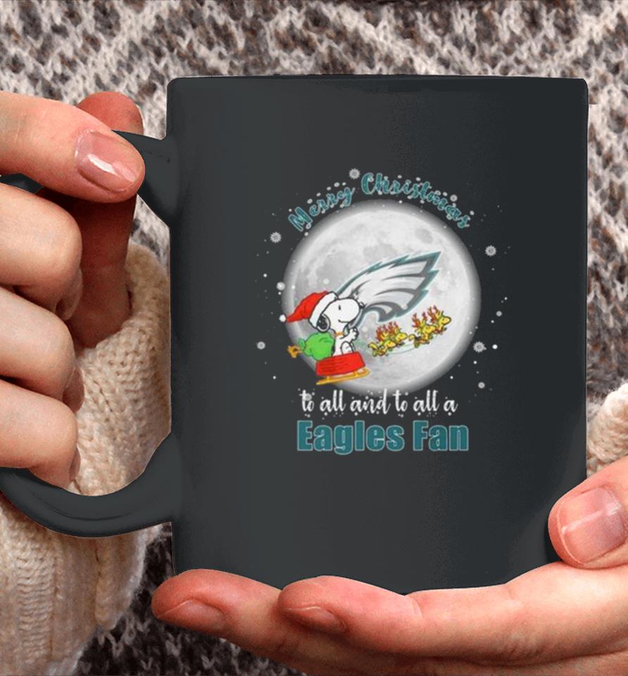Santa Snoopy And Reindeer Woodstock Merry Christmas To All And To All A Philadelphia Eagles Fan Coffee Mug