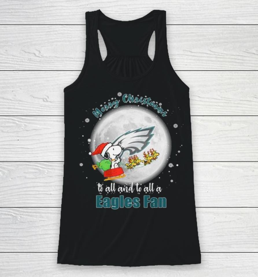 Santa Snoopy And Reindeer Woodstock Merry Christmas To All And To All A Philadelphia Eagles Fan Racerback Tank