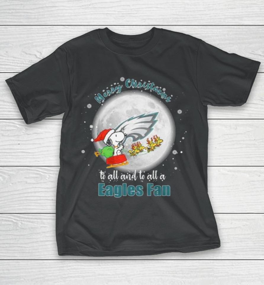Santa Snoopy And Reindeer Woodstock Merry Christmas To All And To All A Philadelphia Eagles Fan T-Shirt