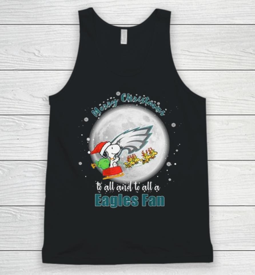 Santa Snoopy And Reindeer Woodstock Merry Christmas To All And To All A Philadelphia Eagles Fan Unisex Tank Top
