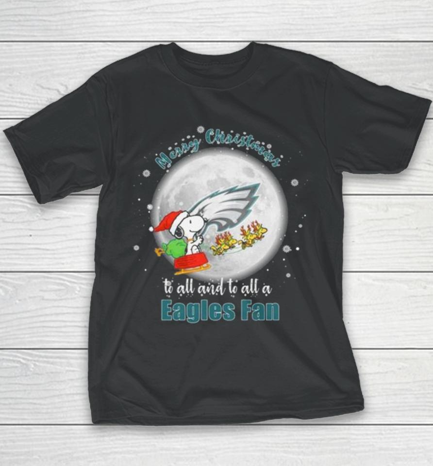 Santa Snoopy And Reindeer Woodstock Merry Christmas To All And To All A Philadelphia Eagles Fan Youth T-Shirt