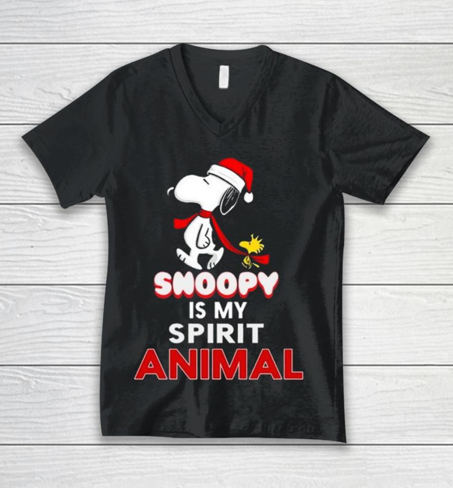 Santa Snoopy And Woodstock Is My Spirit Animal Christmas 2023 Unisex V-Neck T-Shirt