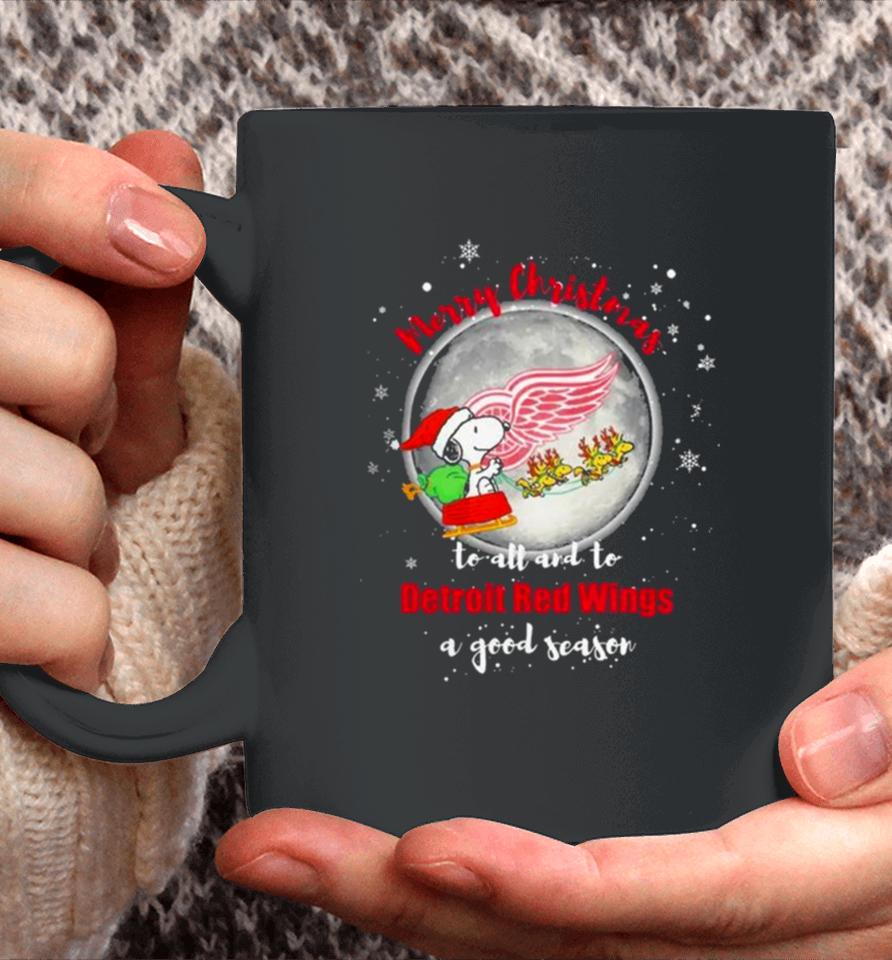 Santa Snoopy Merry Christmas To All And To Detroit Red Wings A Good Season 2023 T Coffee Mug