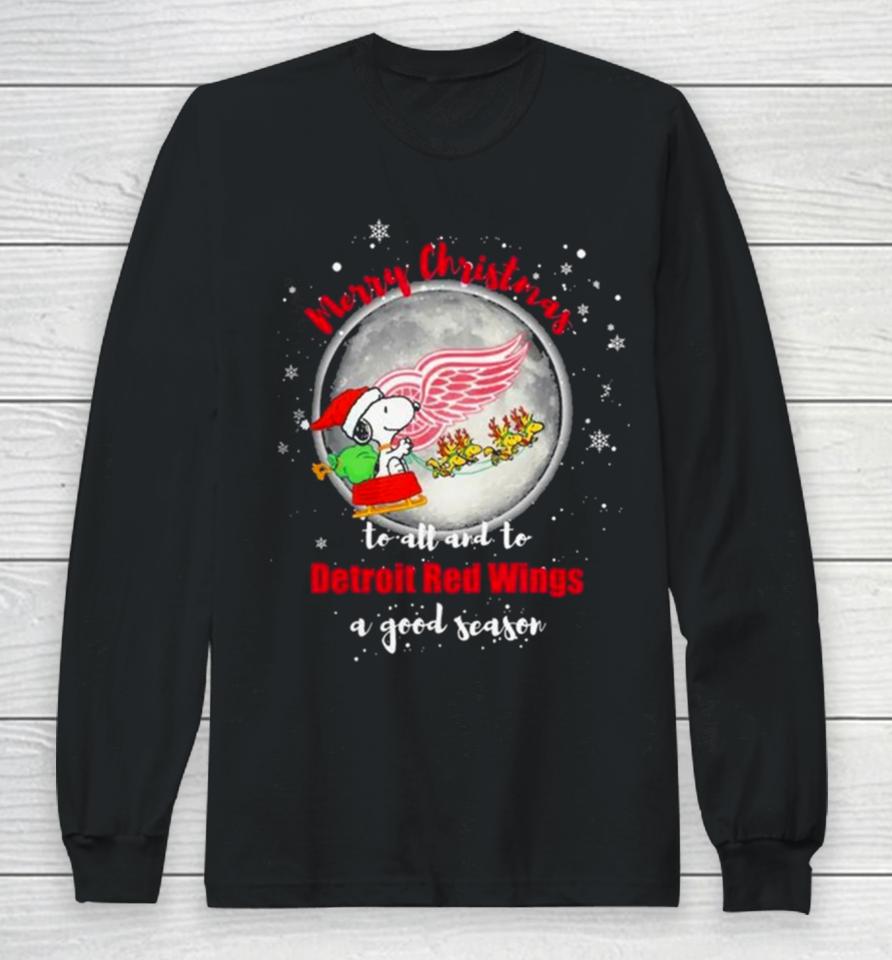 Santa Snoopy Merry Christmas To All And To Detroit Red Wings A Good Season 2023 T Long Sleeve T-Shirt