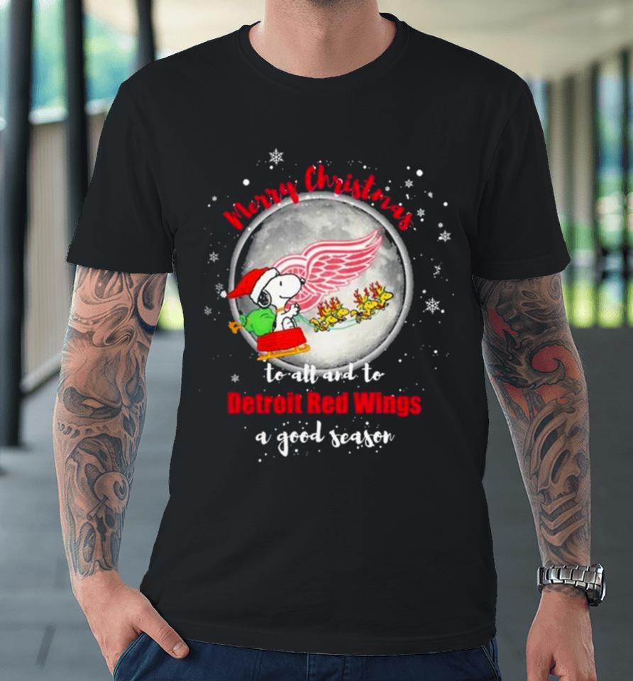 Santa Snoopy Merry Christmas To All And To Detroit Red Wings A Good Season 2023 T Premium T-Shirt