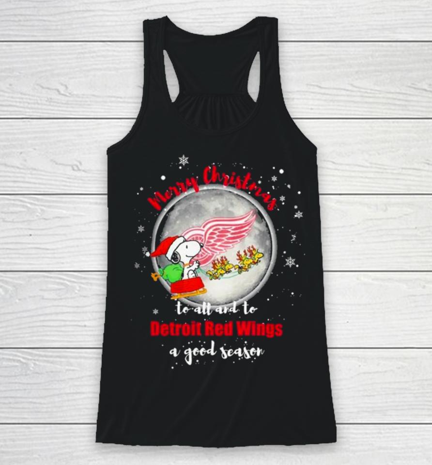 Santa Snoopy Merry Christmas To All And To Detroit Red Wings A Good Season 2023 T Racerback Tank