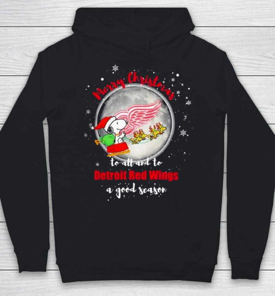 Santa Snoopy Merry Christmas To All And To Detroit Red Wings A Good Season 2023 T Hoodie