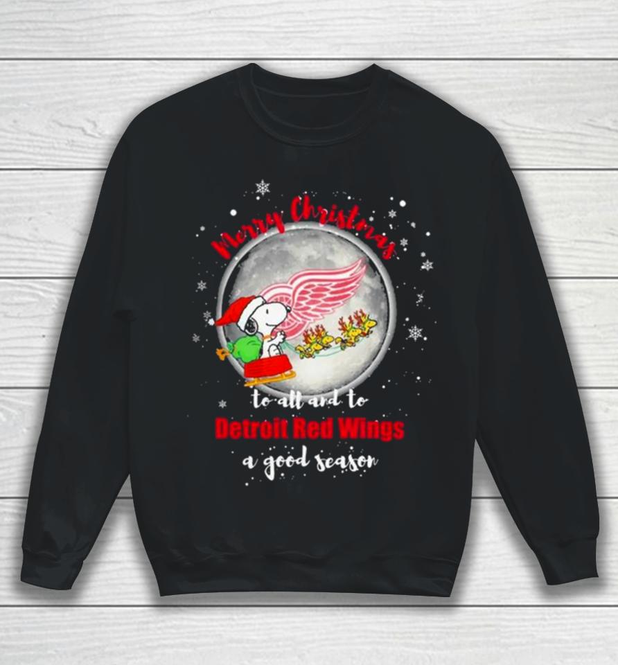 Santa Snoopy Merry Christmas To All And To Detroit Red Wings A Good Season 2023 T Sweatshirt