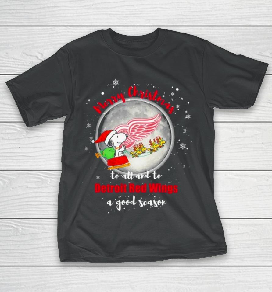 Santa Snoopy Merry Christmas To All And To Detroit Red Wings A Good Season 2023 T T-Shirt