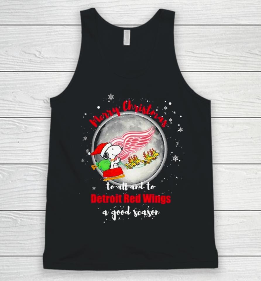 Santa Snoopy Merry Christmas To All And To Detroit Red Wings A Good Season 2023 T Unisex Tank Top
