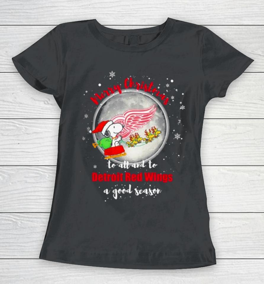 Santa Snoopy Merry Christmas To All And To Detroit Red Wings A Good Season 2023 T Women T-Shirt