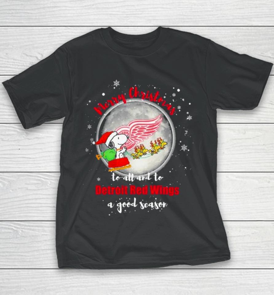 Santa Snoopy Merry Christmas To All And To Detroit Red Wings A Good Season 2023 T Youth T-Shirt