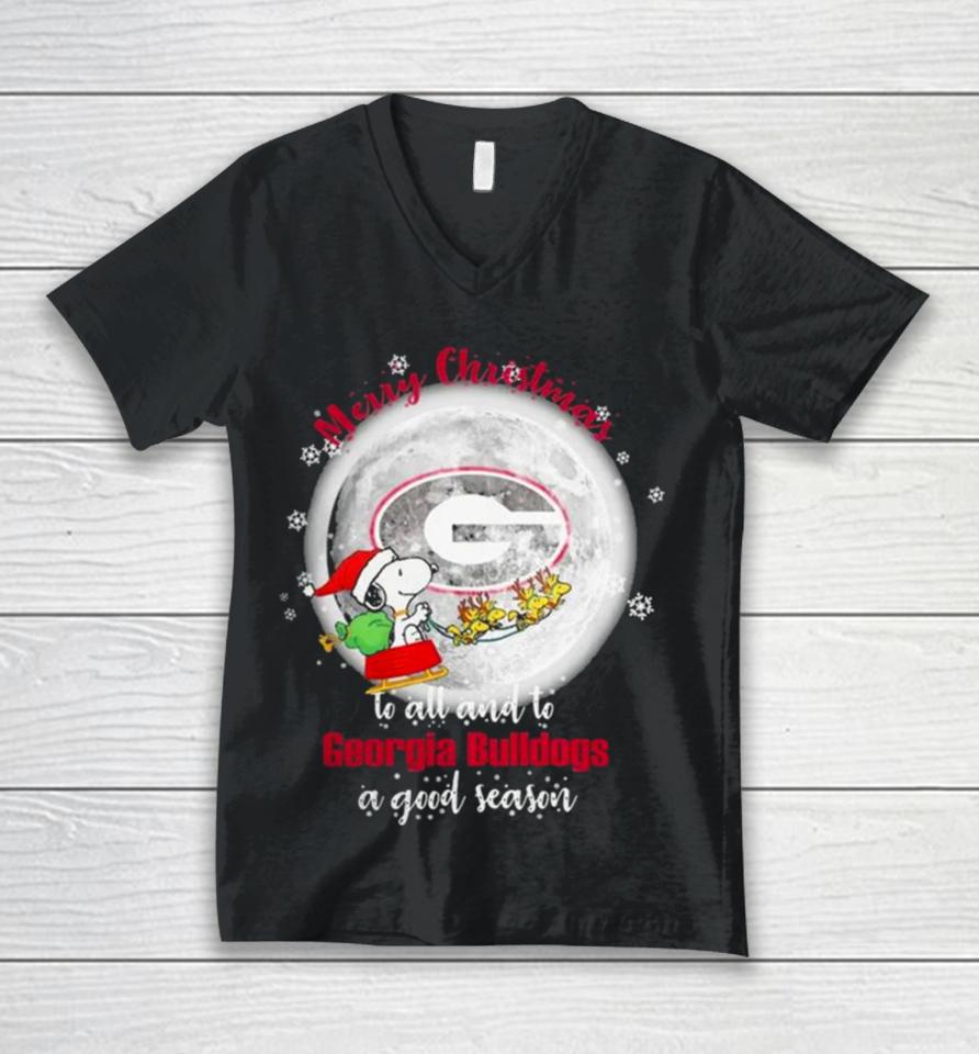 Santa Snoopy Merry Christmas To All And To Georgia Bulldogs A Good Season T Unisex V-Neck T-Shirt