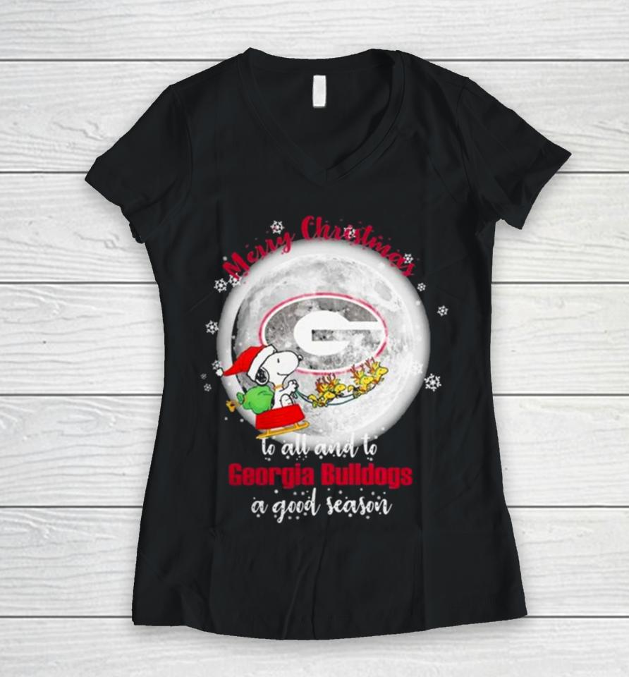 Santa Snoopy Merry Christmas To All And To Georgia Bulldogs A Good Season T Women V-Neck T-Shirt