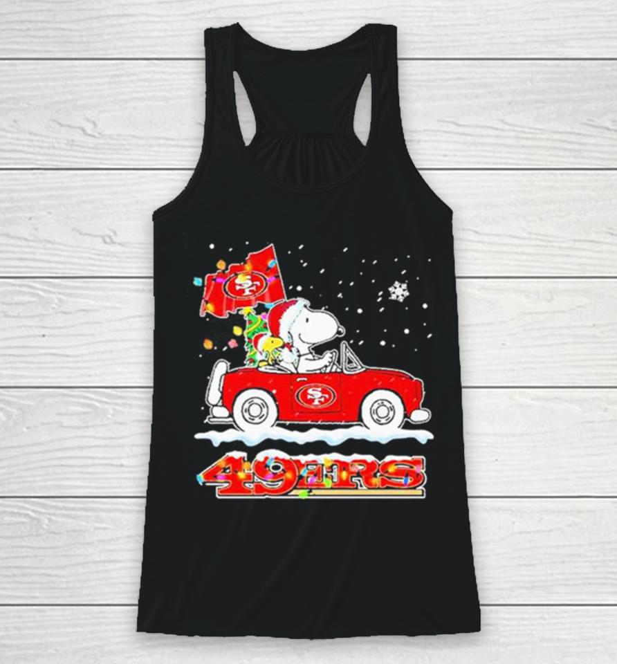 Santa Snoopy Peanut Driving Car San Francisco 49Ers Merry Christmas Racerback Tank