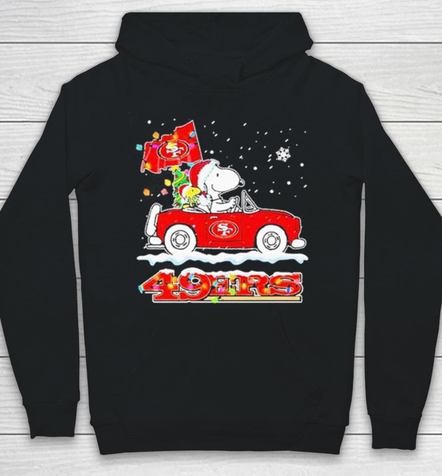 Santa Snoopy Peanut Driving Car San Francisco 49Ers Merry Christmas Hoodie