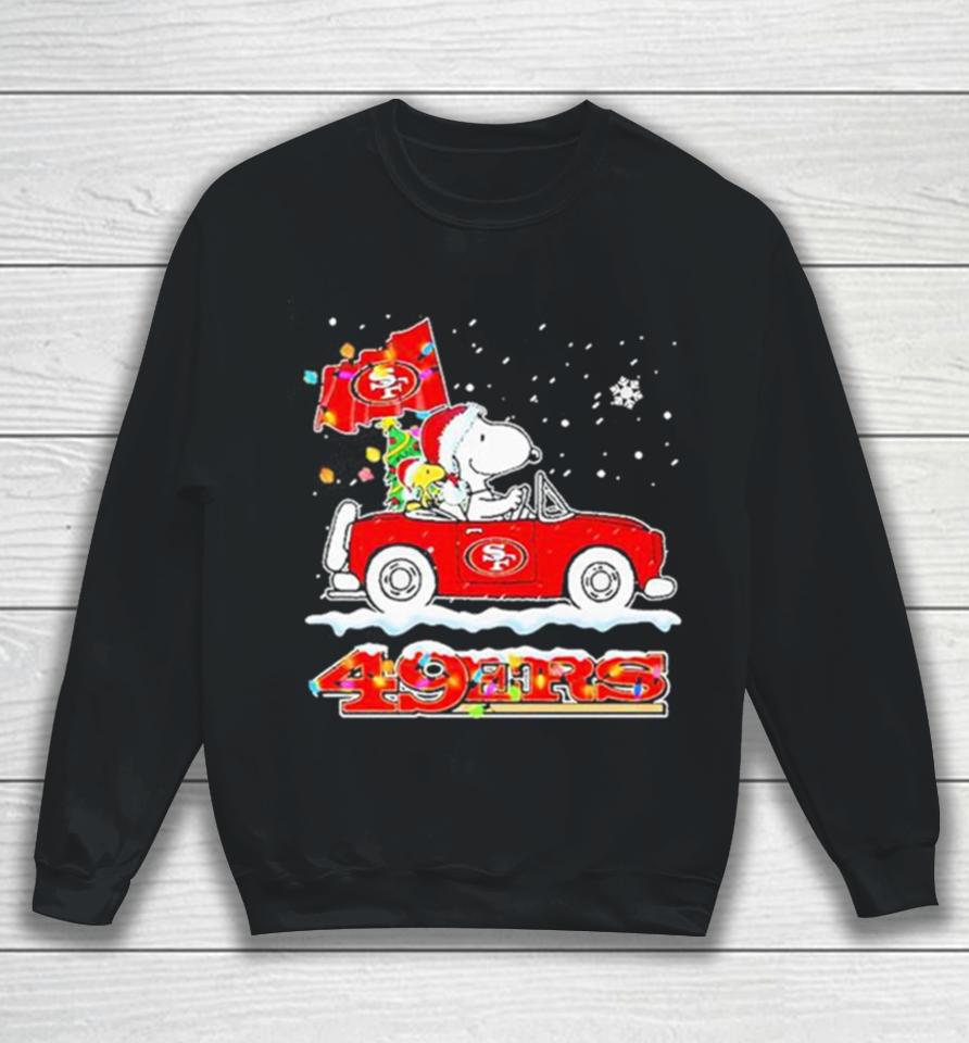 Santa Snoopy Peanut Driving Car San Francisco 49Ers Merry Christmas Sweatshirt