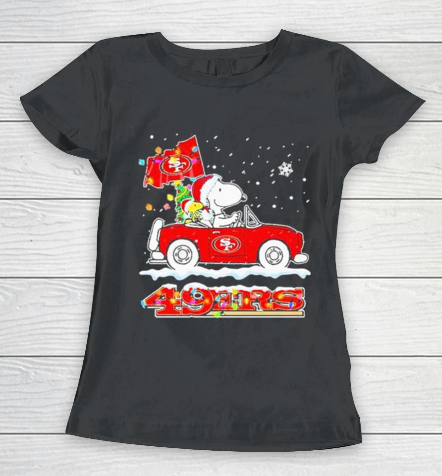 Santa Snoopy Peanut Driving Car San Francisco 49Ers Merry Christmas Women T-Shirt