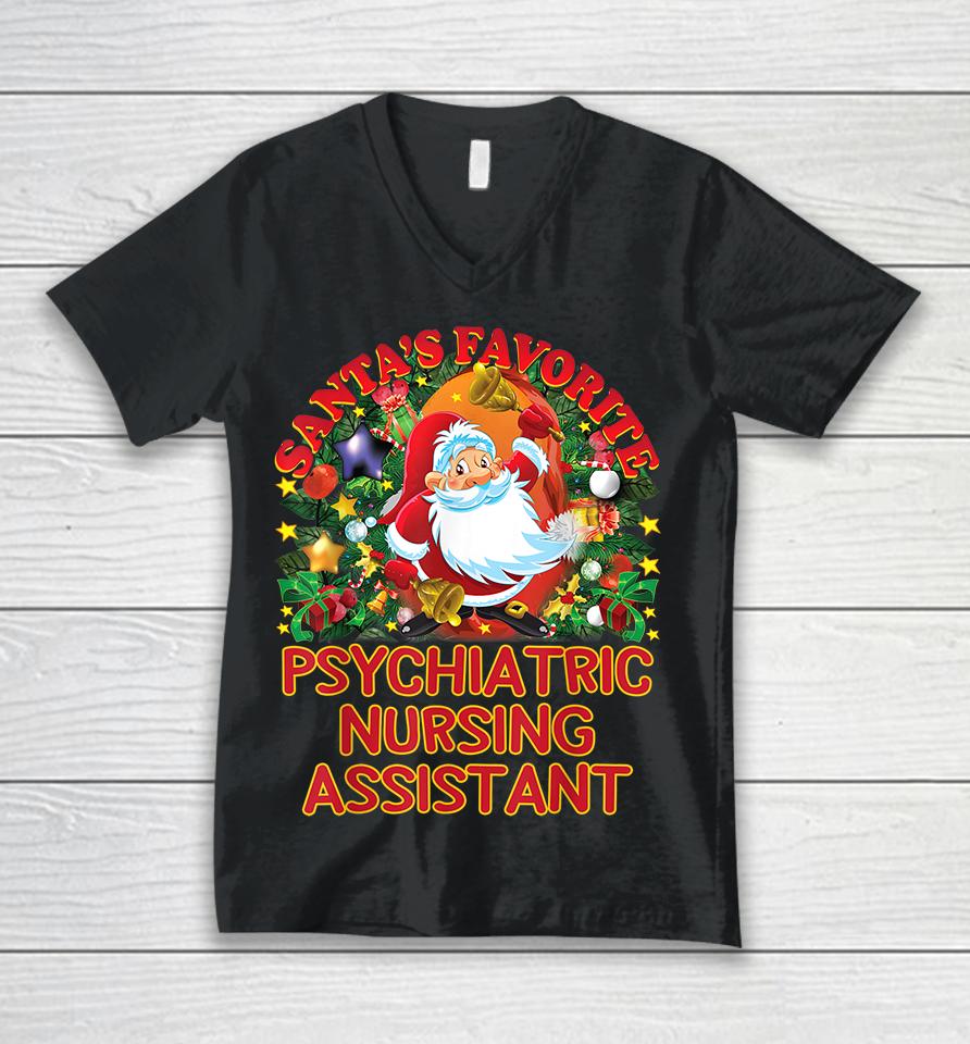 Santa's Favorite Psychiatric Nursing Assistant Unisex V-Neck T-Shirt