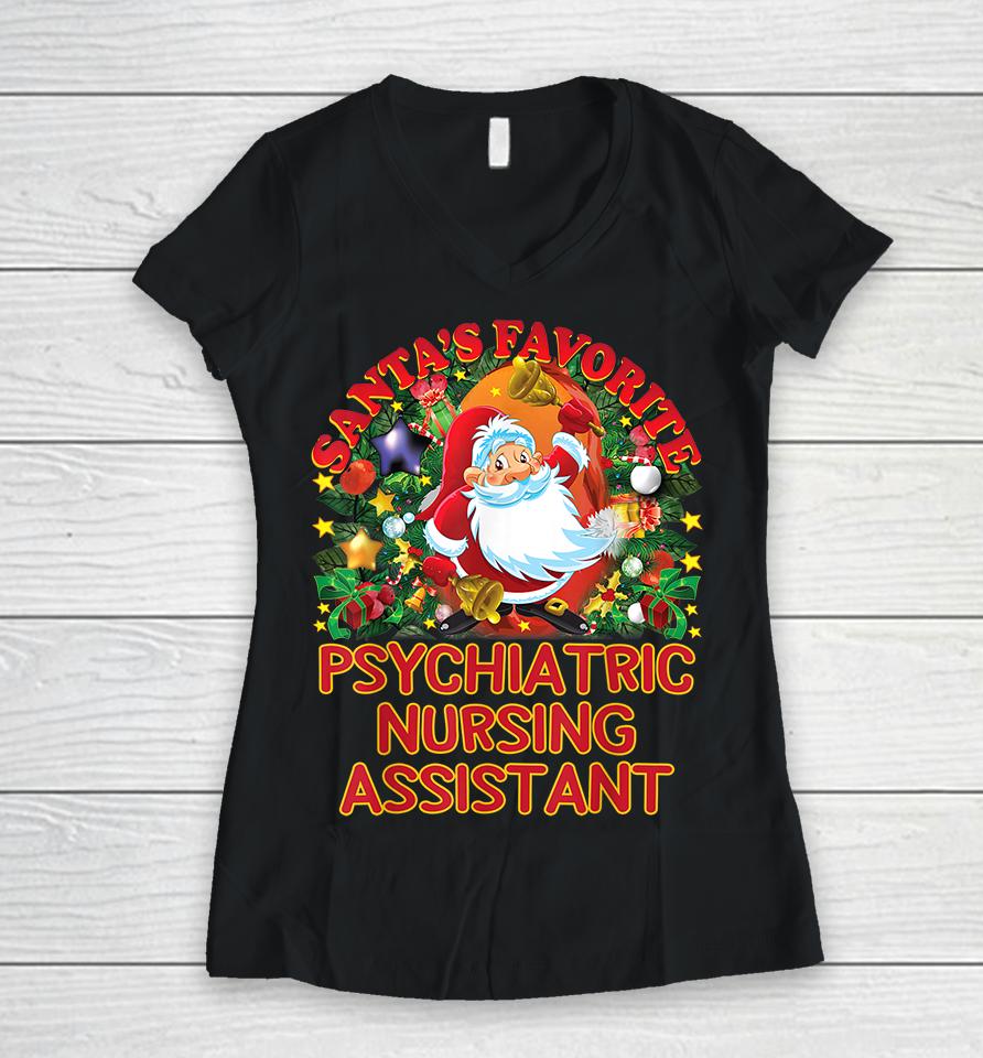 Santa's Favorite Psychiatric Nursing Assistant Women V-Neck T-Shirt
