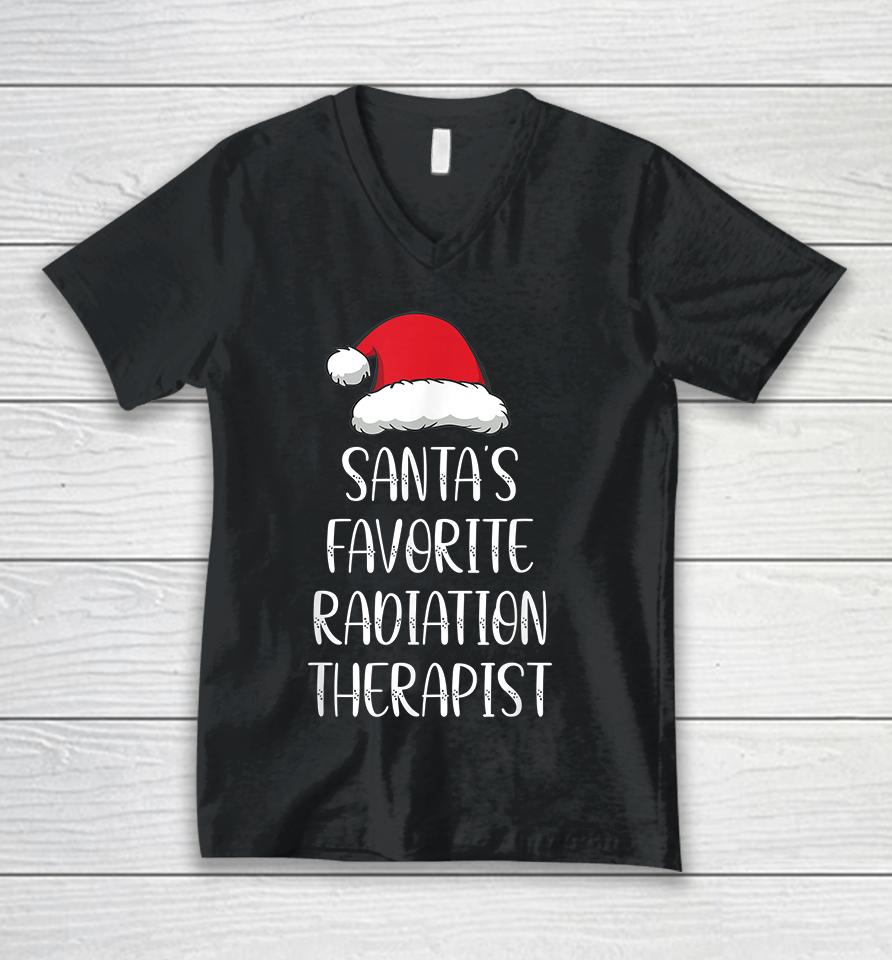 Santa's Favorite Radiation Therapist Funny Christmas Unisex V-Neck T-Shirt