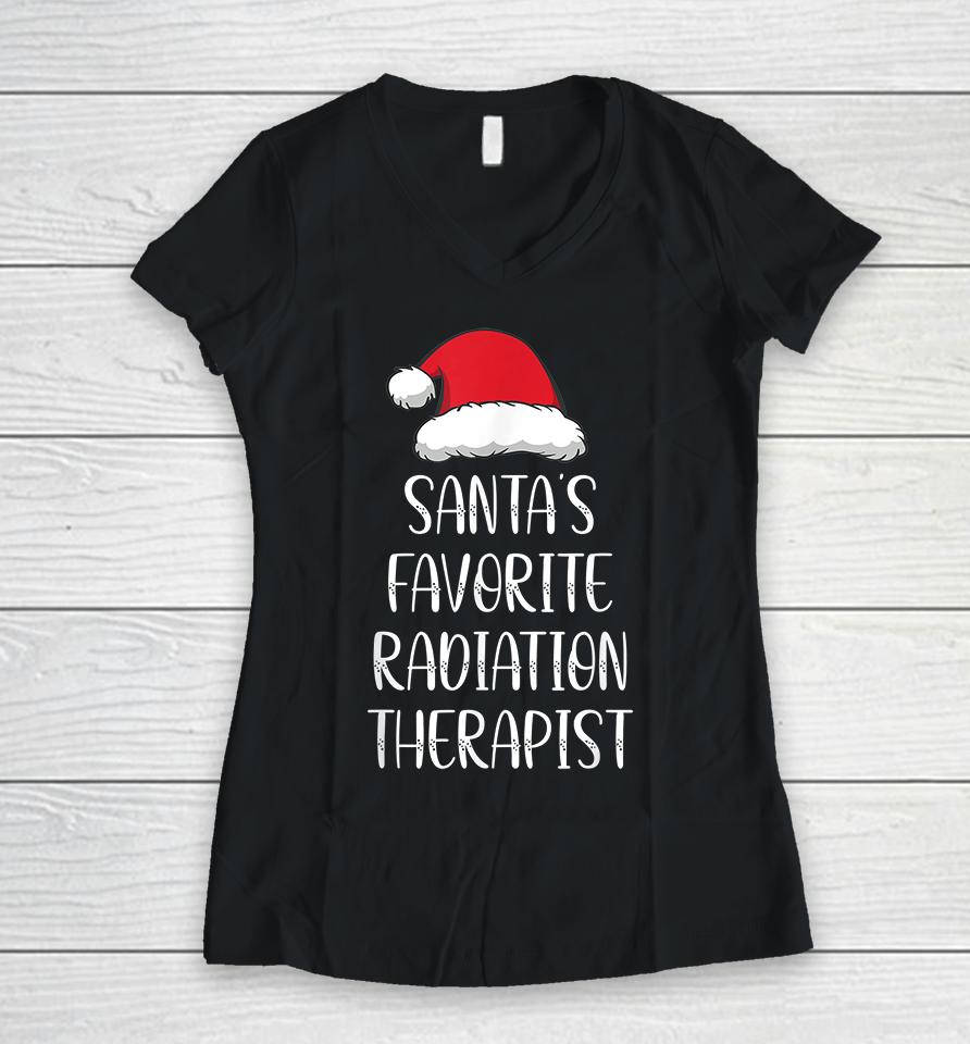 Santa's Favorite Radiation Therapist Funny Christmas Women V-Neck T-Shirt
