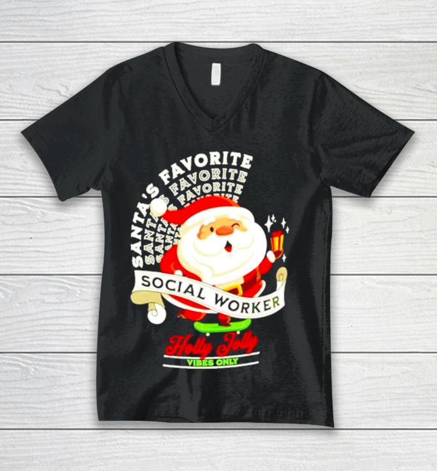 Santa’s Favorite Social Social Worker Christmas Unisex V-Neck T-Shirt