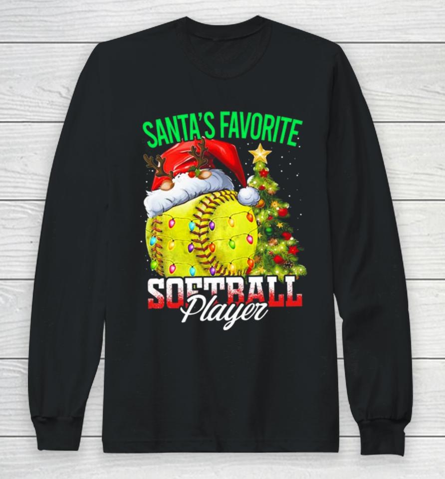 Santa’s Favorite Softball Player Christmas Tree Long Sleeve T-Shirt