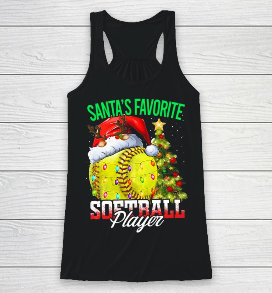Santa’s Favorite Softball Player Christmas Tree Racerback Tank