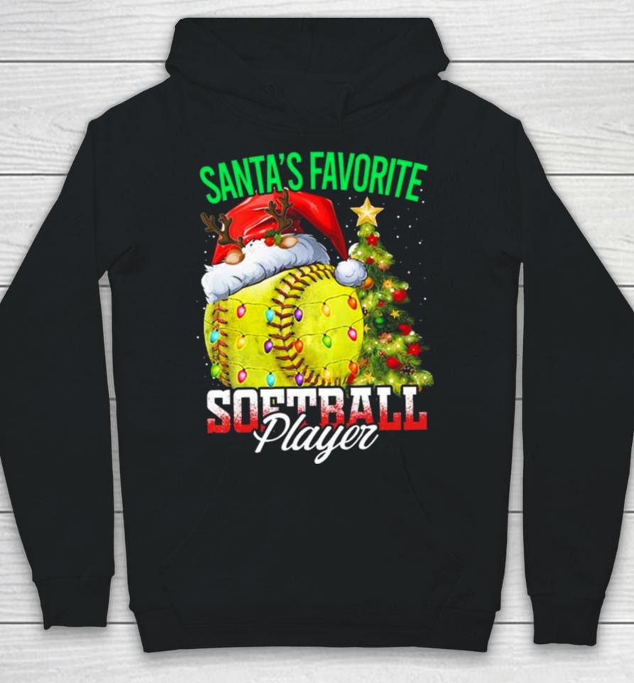 Santa’s Favorite Softball Player Christmas Tree Hoodie