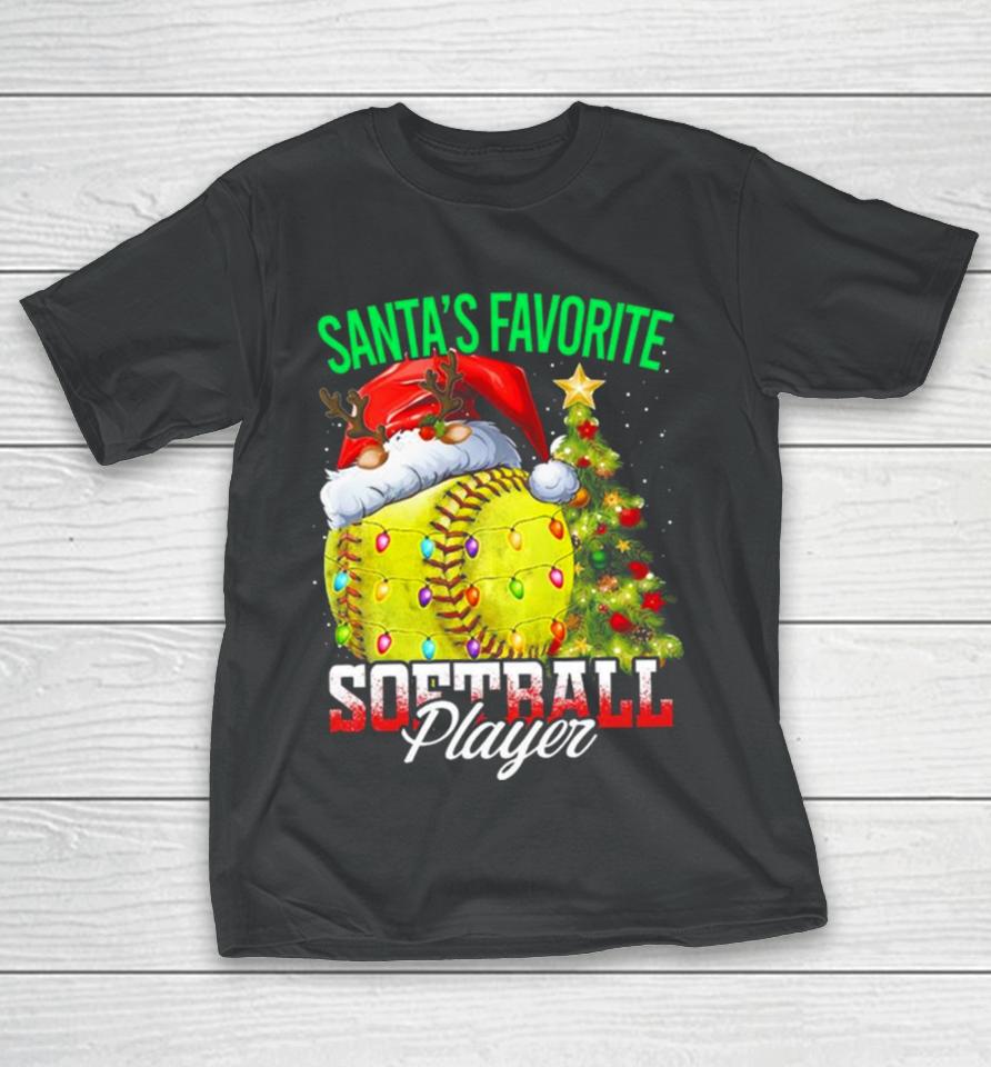 Santa’s Favorite Softball Player Christmas Tree T-Shirt