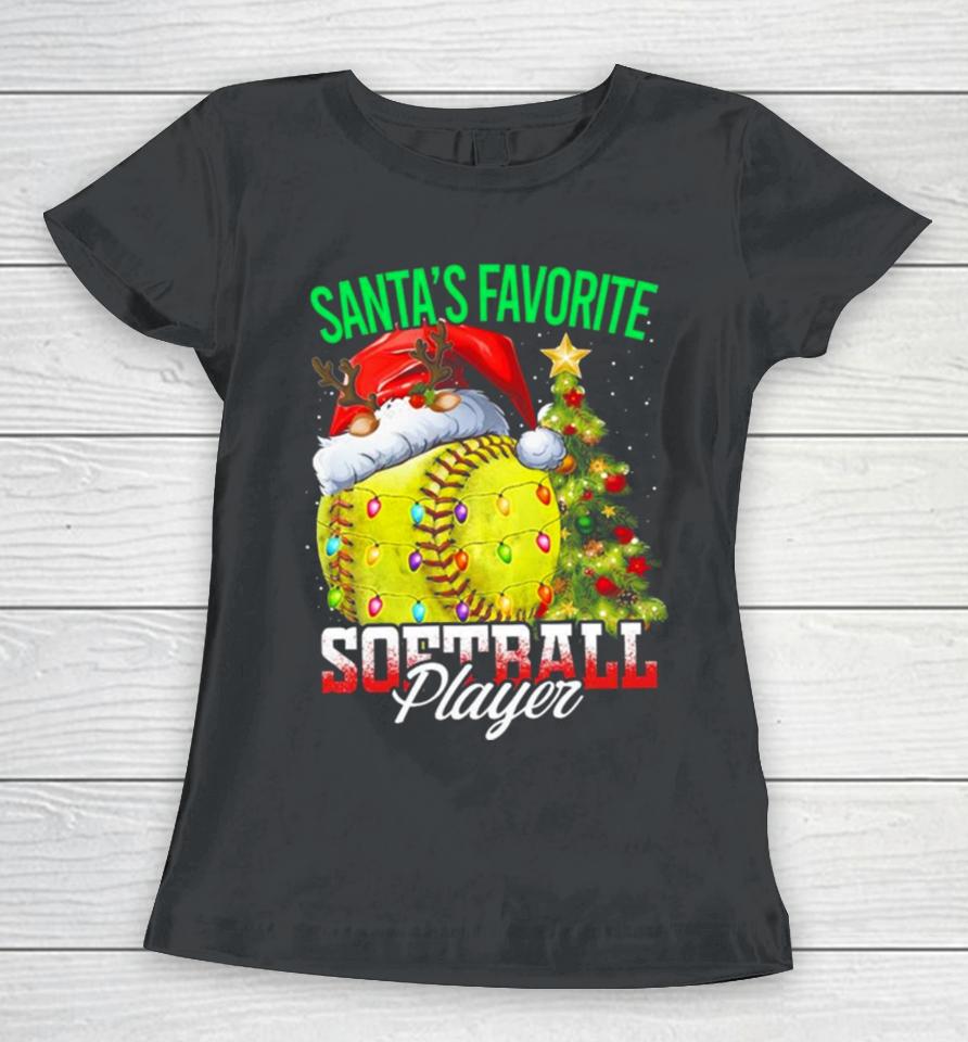 Santa’s Favorite Softball Player Christmas Tree Women T-Shirt