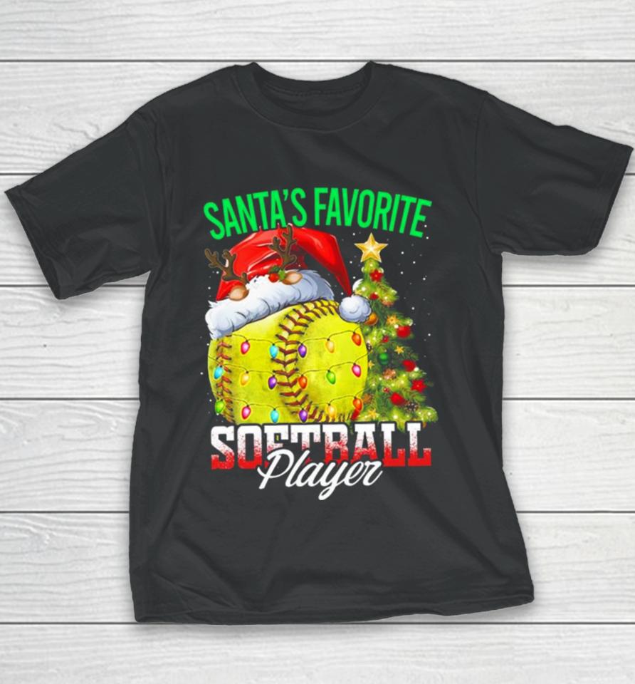 Santa’s Favorite Softball Player Christmas Tree Youth T-Shirt