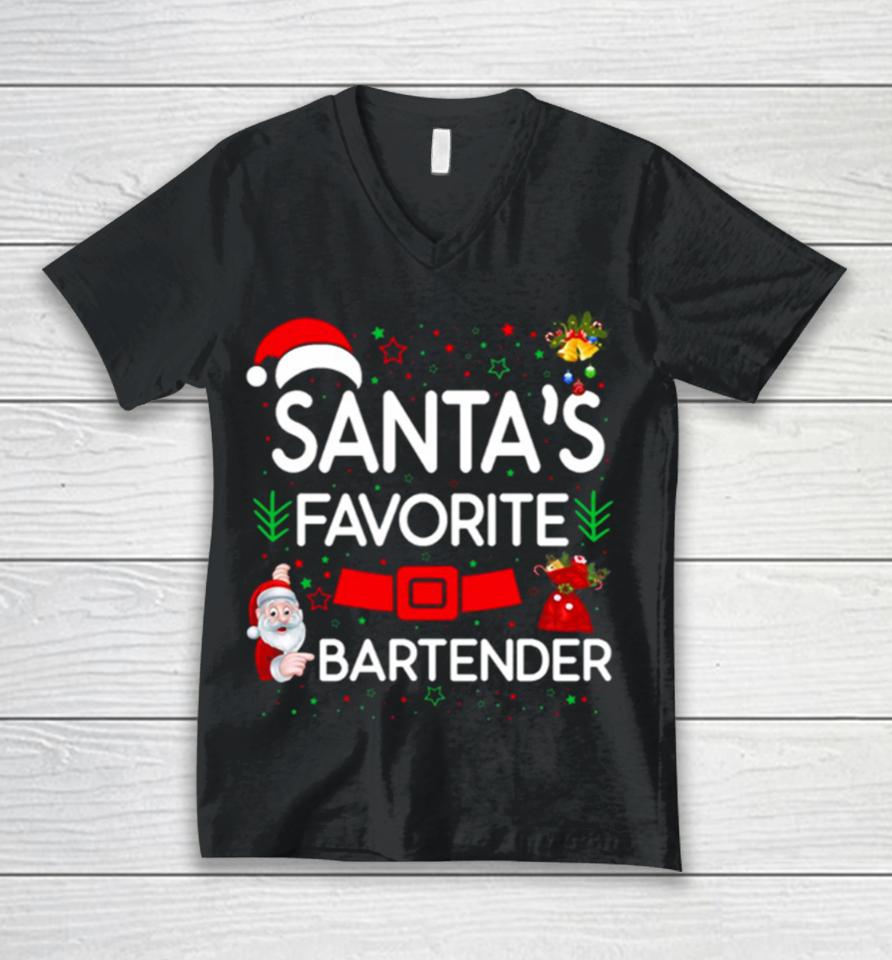 Santa’s Favorite With Bartender Unisex V-Neck T-Shirt
