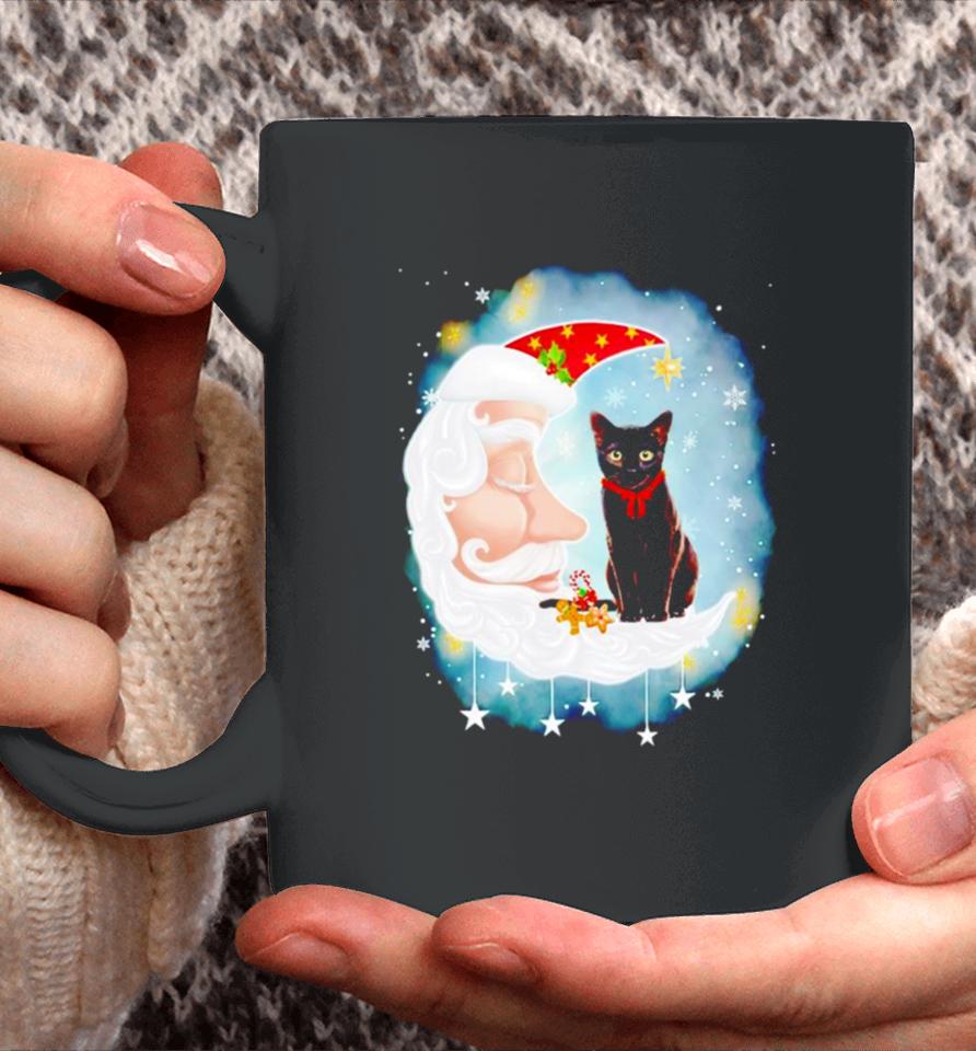 Santa’s Moon Face Black Cat Christmas Coffee Mug