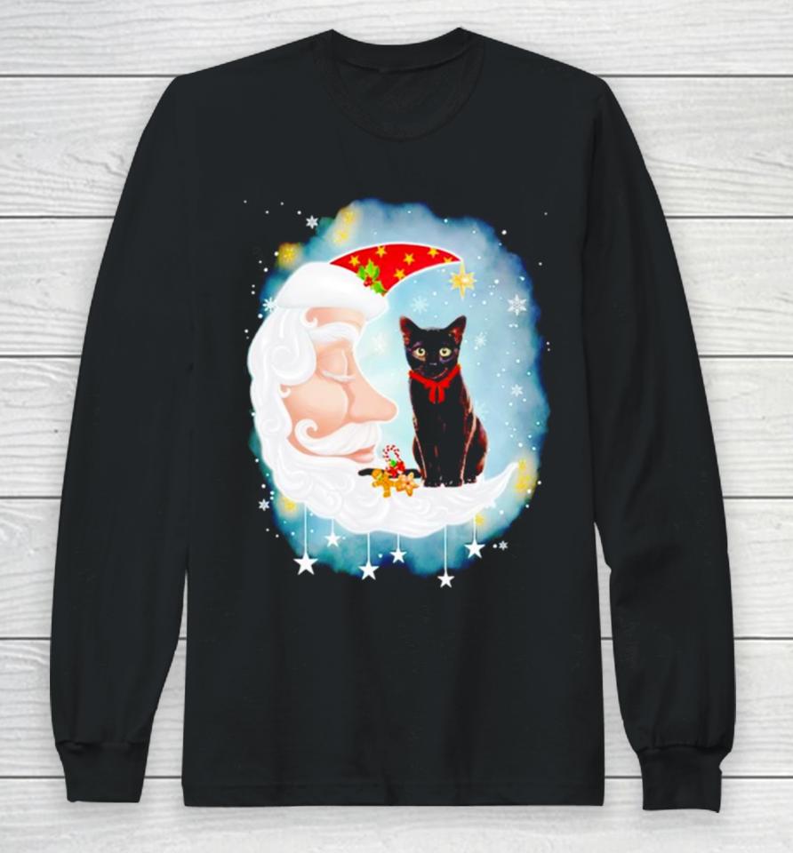 Santa’s Moon Face Black Cat Christmas Long Sleeve T-Shirt