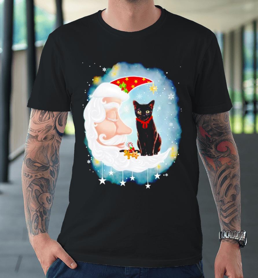 Santa’s Moon Face Black Cat Christmas Premium T-Shirt