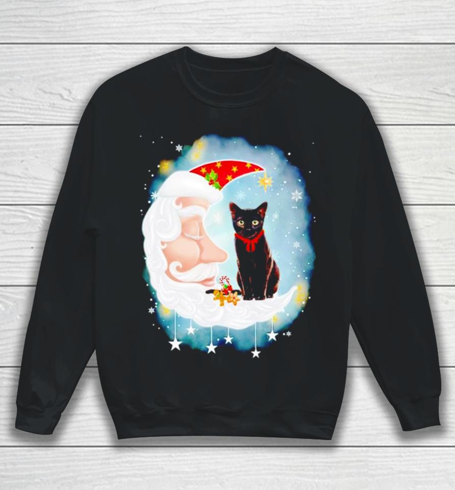 Santa’s Moon Face Black Cat Christmas Sweatshirt