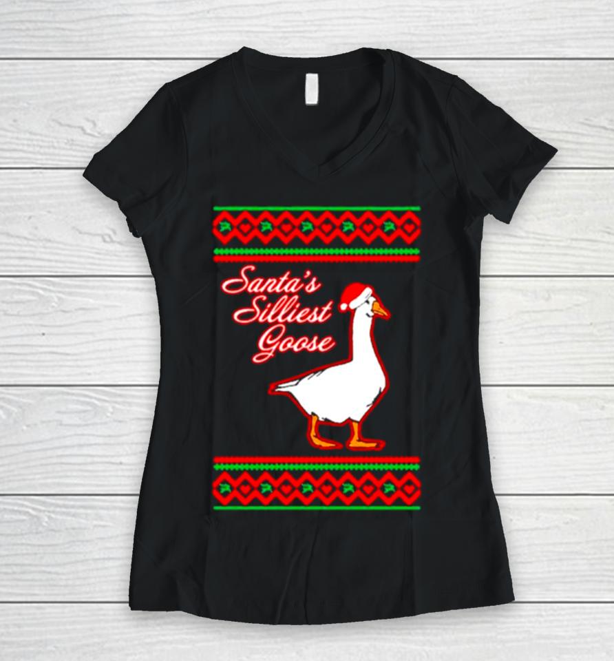 Santa’s Silliest Goose Tacky Ugly Christmas Women V-Neck T-Shirt