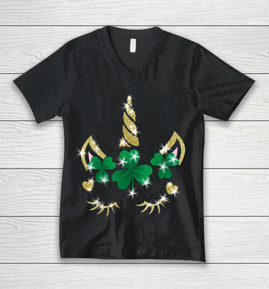 Sarcastic Unicorn Face Print Cute Saint Patrick's Day Girls Unisex V-Neck T-Shirt